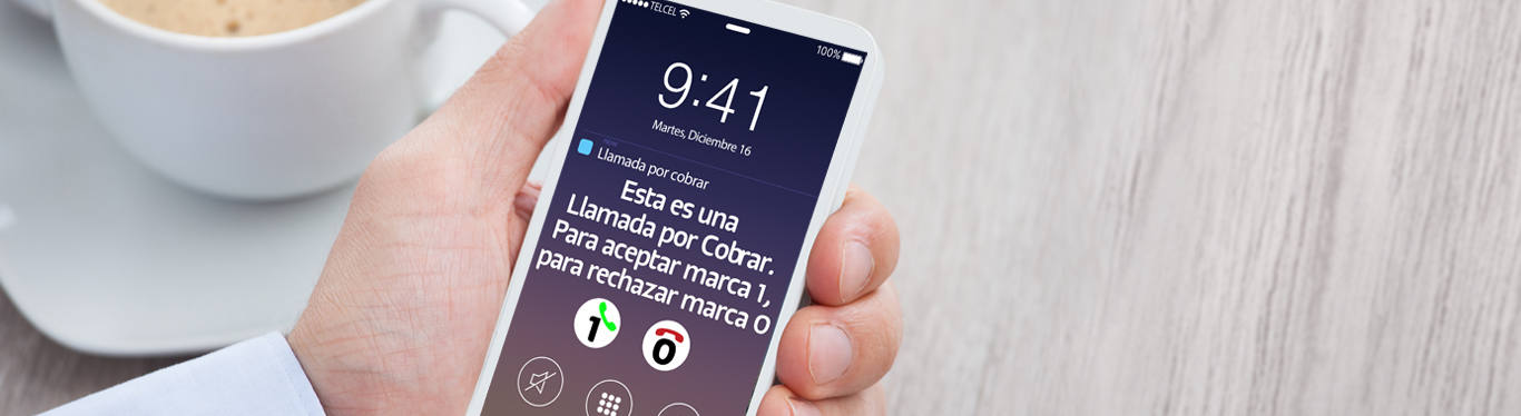 mano sujetando smartphone recibiendo una llamada por cobrar 1366 x 374