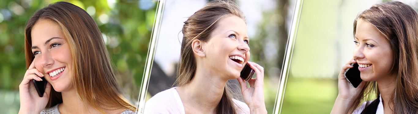 tres mujeres hablando por celular en multiconferencia 1366 x 374 pixeles