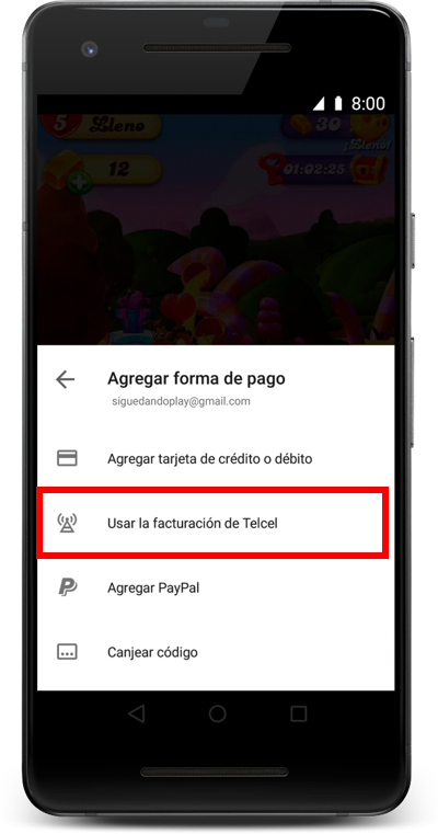 en el modo de pago debes de seleccionar con cargo a factura telcel para que puedas utilizar el servicio 